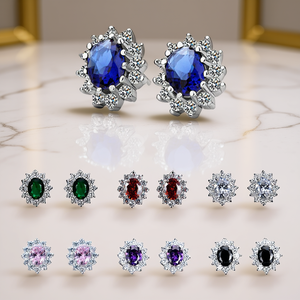 Pendientes de Plata con Flor y Circonita Ovalada, Joyería Clásica para Fiesta, Pendientes de Aleación para Mujer, Engaste de Garra en Color Rojo - Product Image 2