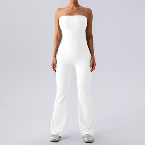 Gerippter Trägerloser Enger Eleganter Bodysuit für Damen Yoga Fitness Outdoor Party Ausgestellter Einteiler Hüfthebend Schnelltrocknender Jumpsuit Damen - Product Image 3