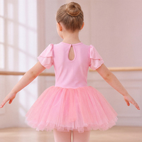 Robe tutu de ballet pour filles, manches courtes bouffantes, nœud en satin, strass, tulle scintillant, costume de danse princesse, justaucorps