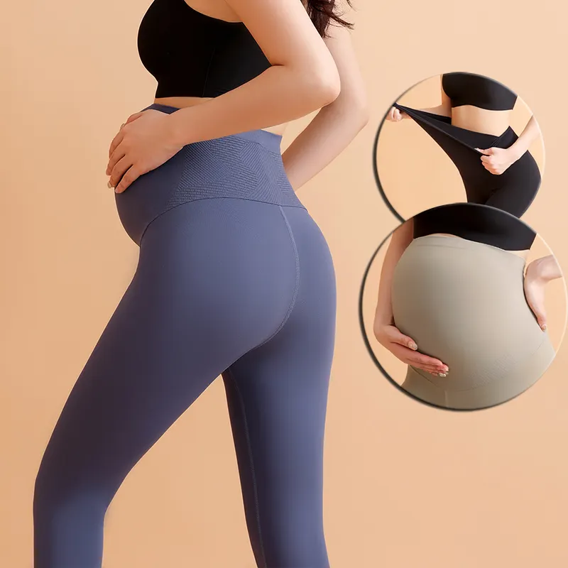 Wholesale Logo Custom Traceless High Waist Yoga Sports Fitness Maternity Clothes Pregnant Leggings Pregnancy Pants for Women
