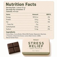 Barre de cacao fonctionnelle apaisante à base de plantes pour le soulagement du stress, favorisant l'équilibre et le bien-être quotidien