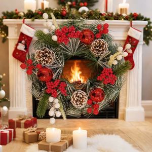 Guirnalda Navideña Artificial de PVC con Bayas Rojas y Piñas - Decoración Rústica para Fiestas Navideñas para Puerta Principal o para Colgar en la Pared - Product Image 2