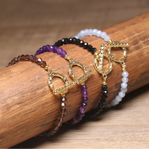 สร้อยข้อมือลูกปัดอเมทิสต์ทรงรอนเดลล์แบบมินิมอล ขนาด 3-4 มม. พร้อมตัวล็อกแบบท็อกเกิล สร้อยข้อมืออัญมณีแบบสั่งทำพิเศษ OEM - Product Image 2