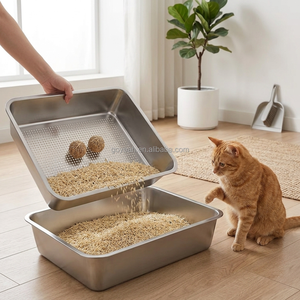 <span class=keywords><strong>Bac</strong></span> à litière pour chat en acier inoxydable à <span class=keywords><strong>double</strong></span> couche, grand <span class=keywords><strong>bac</strong></span> à litière en métal pour chaton - Product Image 6
