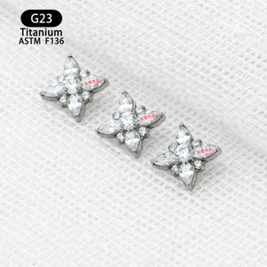 <b>Titanium</b> Butterfly Zircon <b>Stud</b> Earring 5.6mm F136 For Cartilage Lip Ear Piercing Jewelry - Product Image 3