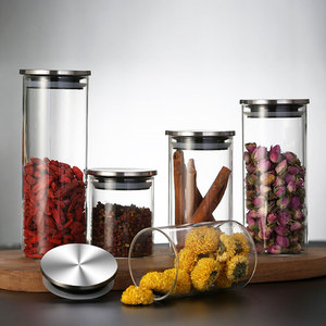 Bán Buôn Trong Suốt Thủy Tinh Borosilicate Cao Kín Lưu Trữ <span class=keywords><strong>Jar</strong></span> Với Thép Không Gỉ Bìa Trà Thực Phẩm Ngũ Cốc Đồ Ăn Nhẹ <span class=keywords><strong>Jar</strong></span> - Product Image 6