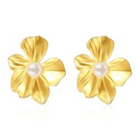 Boucles d'oreilles en acier inoxydable plaqué or 18 carats de style rétro européen américain perle avec feuilles de fleurs bijoux de mode