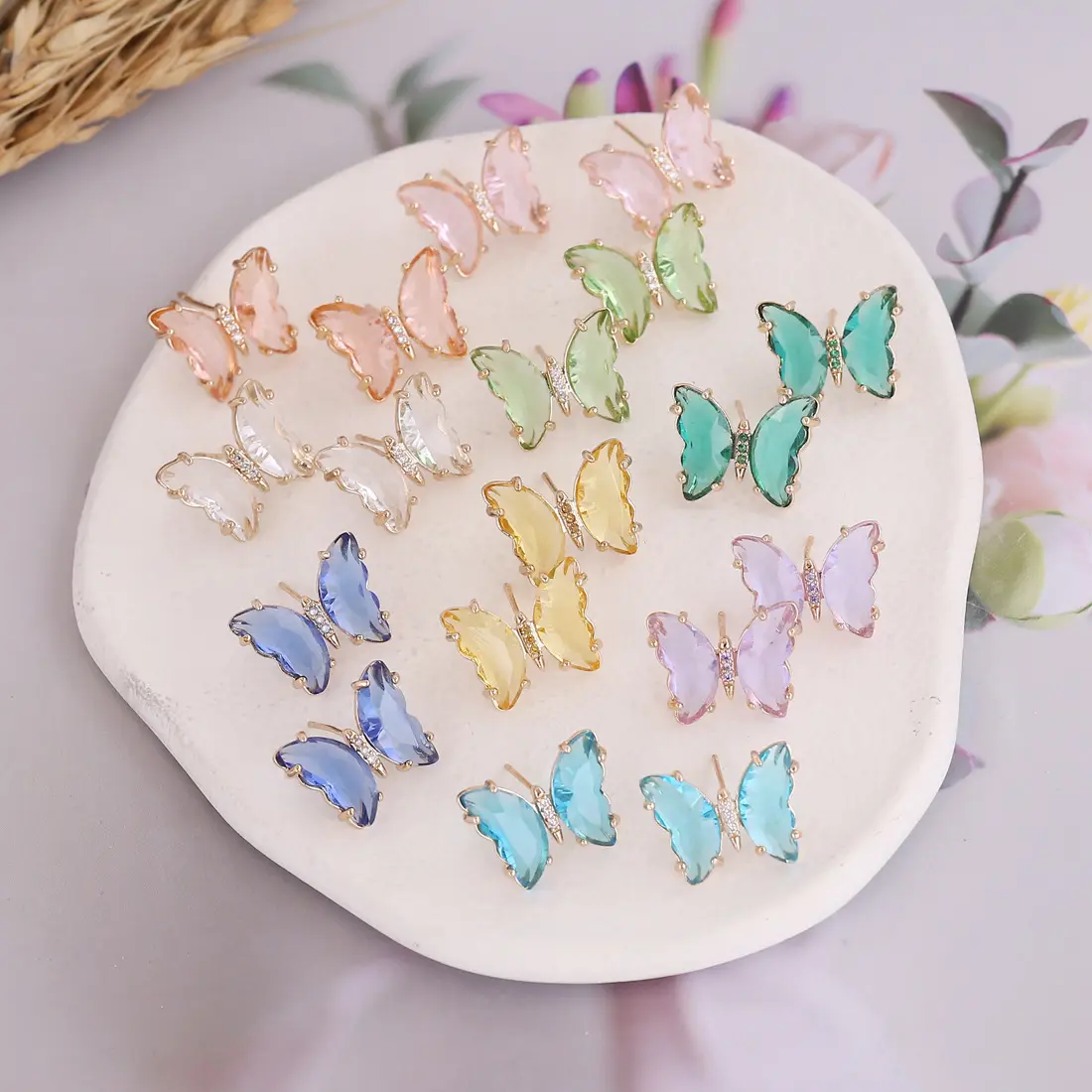 Wholesale Fashion Women Jewelry Colorful Butterfly Earrings Trendy Dainty Crystal Earrings Accessories