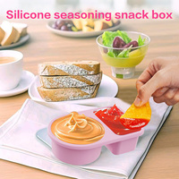 Kotak Camilan Silikon 2-in-1 Ramah Lingkungan, Tutup Anti Bocor, Wadah Penyimpanan Makanan Portabel untuk Saus Salad dan Bumbu