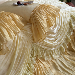 European Style Jacquard Lace Princess Satin Sheets Golden Bedding <strong>Set</strong> Luxury Satin Sheets High Quality <strong>Bed</strong> Cover <strong>Set</strong> - Product Image 5