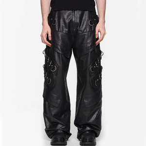 <span class=keywords><strong>Pantaloni</strong></span> Cargo da <span class=keywords><strong>uomo</strong></span> con cinturino regolabile in <span class=keywords><strong>ecopelle</strong></span> a gamba larga Multi-metallo in metallo ricamato <span class=keywords><strong>pantaloni</strong></span> motorizzati Street Style - Product Image 2