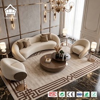 Ensemble complet de mobilier de salon en bouclette courbée, canapé crème, fauteuils baril, table basse bronze – Solution de mobilier tout-en-un