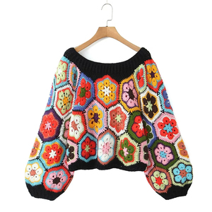 Maglione da <span class=keywords><strong>donna</strong></span> stile esotico etnico bohémien abbigliamento Casual lavorato <span class=keywords><strong>a</strong></span> maglia corta in puro stile fatto <span class=keywords><strong>a</strong></span> <span class=keywords><strong>mano</strong></span> - Product Image 3
