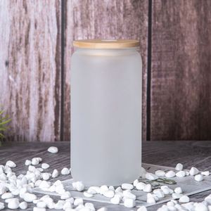 Vasos de Vidrio Rectos y Delgados de 16 oz para Refrescos y Café, Sublimables, con Tapa de Bambú - Product Image 4