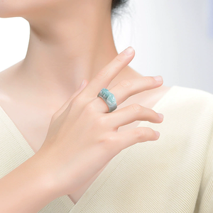 Authentic Natural A-Grade Jadeite Blue Water Fox-Shaped Finger <b>Ring</b> Rhodium 925 <b>Silver</b> Wedding <b>Ring</b> for <b>Men</b> Women Elegant Design - Product Image 4