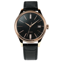 Bracelet en cuir noir femmes montre 30M étanche TMI NH35 mouvement montres mécaniques avec fonction d'affichage de la date montre-bracelet