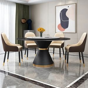 Grande table de salle à manger en marbre rustique de style européen peu encombrant Ensembles de dinettes rondes Table à manger transformable - Product Image 3