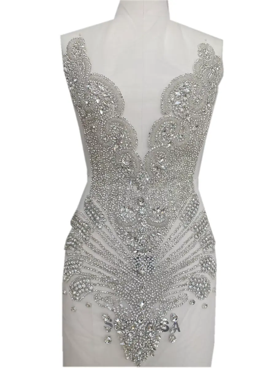 RM-454 Crystal Beaded Gown Rhinestone Bling Full Body Bodice Patch Appliques Temple For Prom Party Dress