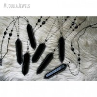 NM42367 Collier en cristal d'obsidienne gothique noir massif Bohème pour femmes hommes pour Halloween Wicca sorcière gothique Y2K bijoux cadeau