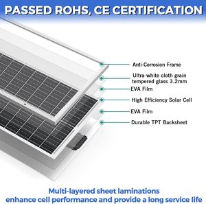 OEM ODM 12V 100W Exterior Largo Estrecho Mono Cristalino Panel Fotovoltaico 120W Módulo de energía solar <span class=keywords><strong>Cubierta</strong></span> frontal de vidrio para caravanas - Product Image 2