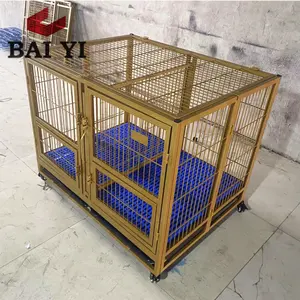 Baiyi Outdoor & Indoor Grote Metalen Gouden Hondenkennelkooi Met Wielen Hot Sale In De VS