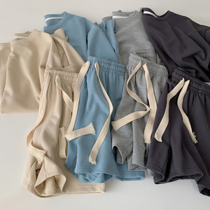 Ensemble deux pièces pour garçons et filles, t-shirt à col rond PSJ-NPF, short de sport pour filles, ensemble décontracté d'été, couleur unie - Product Image 2