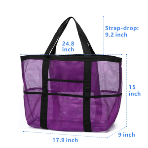 Bolsa de Playa de Malla de Color Sólido, Bolsa de Mano Grande Abierta con Cadenas y 9 Bolsillos para Juguetes de Piscina, Cruceros y Artículos Esenciales para Vacaciones en la Playa - Product Image 5