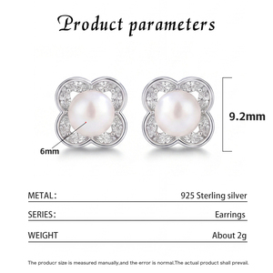 Élégantes boucles d'oreilles clous en argent S925 avec perles d'eau douce et zircon, motif étoile et fleur, bijoux pour femme, cadeau de mariage ou de mariée - Product Image 6