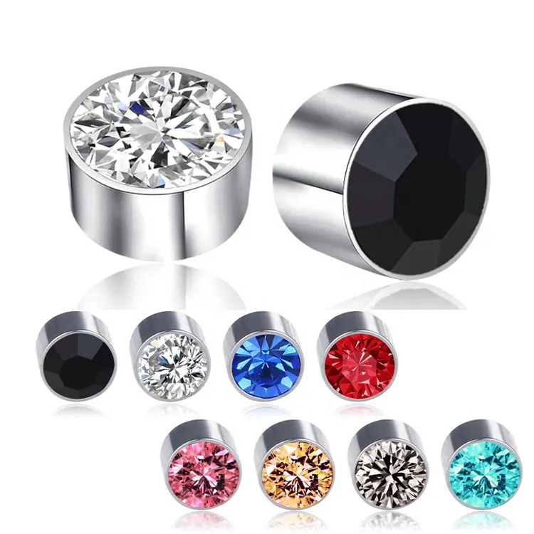 Hot Punk Thép Không Gỉ Nam Châm Mà Không Có Lỗ Tai Bông Tai Rhinestone Clip Trên Bông Tai Không Xỏ Titan Thép Bông Tai