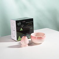 Bol à matcha artisanal avec logo OEM personnalisé, avec bec verseur et support pour fouet, pour kit de démarrage matcha