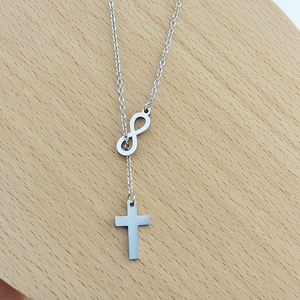 Stainless Steel Eight Figure Infinity <b>Cross</b> Pendant Necklace Simple Geometric Pattern Stainless Steel Non-fading Necklace - Product Image 3