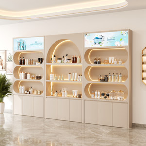 Vitrina minimalista para salón con iluminación LED y múltiples espacios de almacenamiento para productos de belleza - Product Image 1