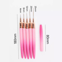Lot de 5 pinceaux de nail art dégradé rose 4/8/12/20/25 mm – Ultra fins pour le traçage, le dessin et la peinture de détails – Pinceaux de manucure