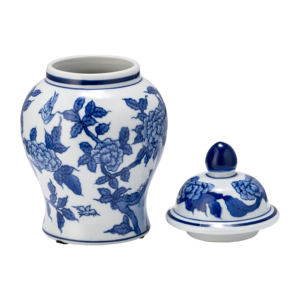 Vaso in Ceramica con Coperchio, Design Floreale Tradizionale Blu e Bianco per Soggiorno e Arredamento Casa - Product Image 3
