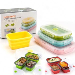 Eco-Friendly Reusable 5-Piece Foldable Bento Food Storage Container Set Collapsible Silicone Kids' Lunch <b>Boxes</b> - Product Image 1