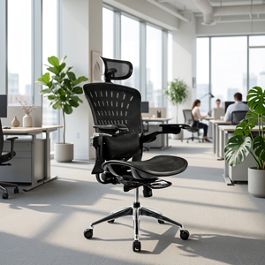 Black Mesh Office <b>Chair</b> with Adjustable Armrest and Headrest Ergonomic Swivel Design Contemporary Style Chrome Base - Product Image 1