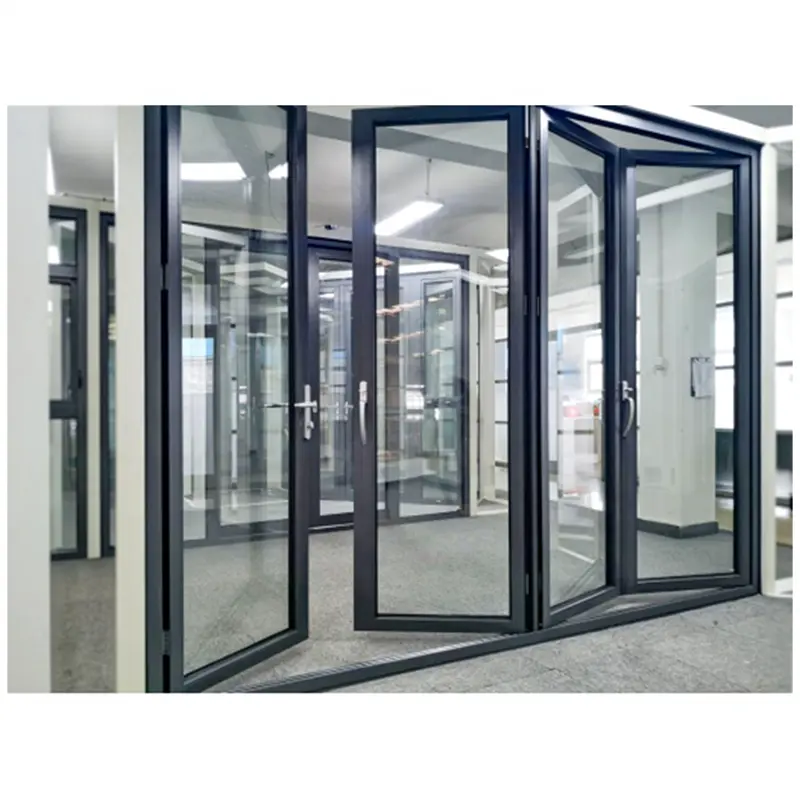 Puerta Interior plegable de aleación de aluminio, vidrio seguro, plegable, moderna, comercial, templada, 70