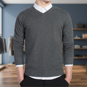 Pull en coton à col en V pour homme, respirant, coupe ajustée, manches longues, tricoté, décontracté, léger et confortable - Product Image 4