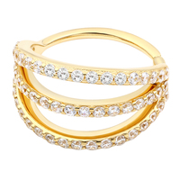 Métal éternel 14K or massif 3 couches 5A CZ pavé face à l'avant oreille et nez cerceau ventre et lèvre Piercing anneau sans couture bijoux