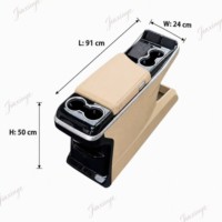 Reposabrazos Universal para Consola Central de Auto con Cargador Inalámbrico Tipo-C de 65W, Portavasos Doble, Luz Ambiental Opcional y Refrigerador con Compresor