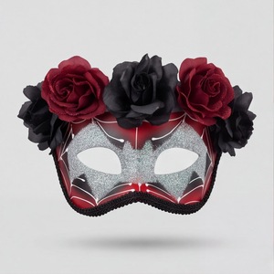 Masque demi-visage HLC Day of the <span class=keywords><strong>Dead</strong></span> Sugar Skull, masque gothique rouge et noir avec rose, masques <span class=keywords><strong>de</strong></span> carnaval mexicains pour Halloween Dia <span class=keywords><strong>De</strong></span> Los Muertos - Product Image 1