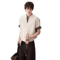 CHICERRO Sicily T-shirt tricoté décontracté pour homme, Nouvelle collection été 2026, Style Old Money, Col en V, Effet deux pièces, Manches courtes, en Modal et Spandex