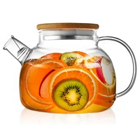 Bouilloire à thé en verre borosilicate écologique 34 OZ/1000ml PSC-TP016, moderne, faite à la main, de luxe, résistante à la chaleur, en bambou, en stock