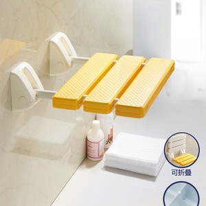 <b>Folding</b> Wall Bench <b>Shower</b> Seat Non Slip Plastic Bathroom <b>Stool</b> With Reinforced Design For Bathing And Changing Shoes - Product Image 1