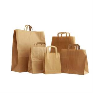 Sac en papier à poignée plate, prix compétitif, standard, pour cadeaux, artisanat, shopping, personnalisé avec votre propre logo, blanc, brun, kraft - Product Image 1