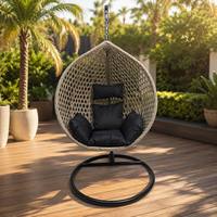 Fauteuil suspendu d'extérieur et d'intérieur en rotin, chaise hamac œuf avec support et coussin pour jardin, patio, balcon