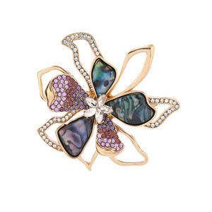Fleur irrégulière poisson salé ormeau coquille motif or broche violet strass cristal <span class=keywords><strong>pierre</strong></span> étincelant métal broche pour les femmes - Product Image 3
