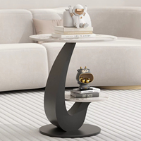 Table basse moderne nordique minimaliste 2025 avec plateau en pierre, structure métallique haut de gamme, écologique et durable, pour salon