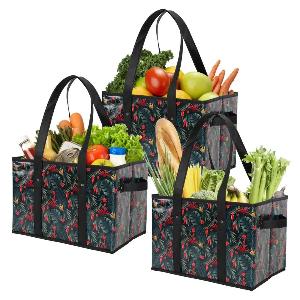 Reusable Grocery Bags Heavy Duty Grocery Totes Bag Shopping Box Bags Collapsible Grocery Boxes with Reinforced Bottom