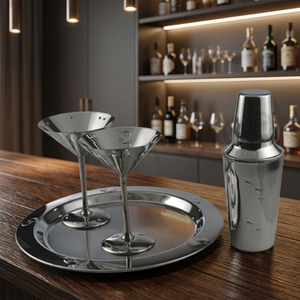 Ensemble de 4 ustensiles de bar en acier inoxydable Shaker à cocktail et verre à julipe avec plateau en métal - Product Image 1
